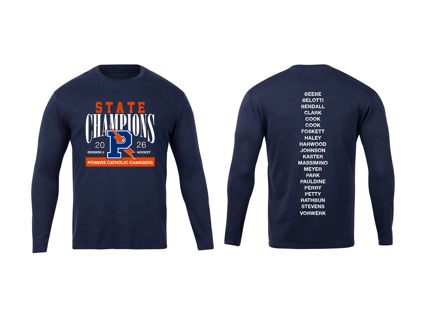 Flint Powers 2026 State Champions Long Sleeve Tee Shirt (Style A)