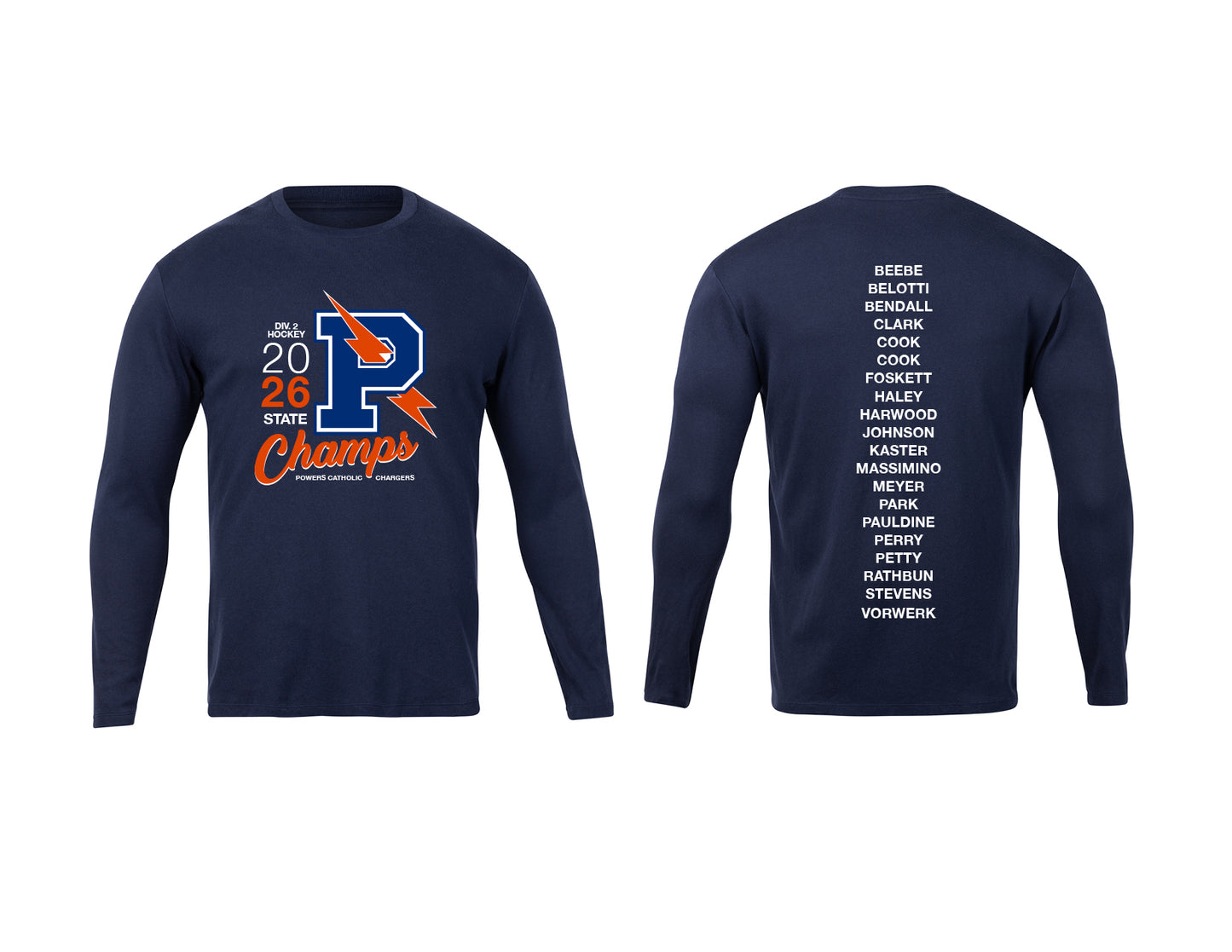 Flint Powers 2026 State Champions Long Sleeve Tee Shirt (Style B)